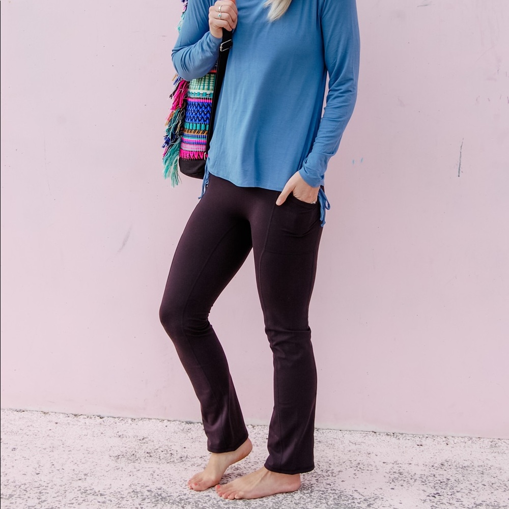 Vie Active Black Fit & Flare Yoga Leggings With Pockets | Bootcut Yoga Pants